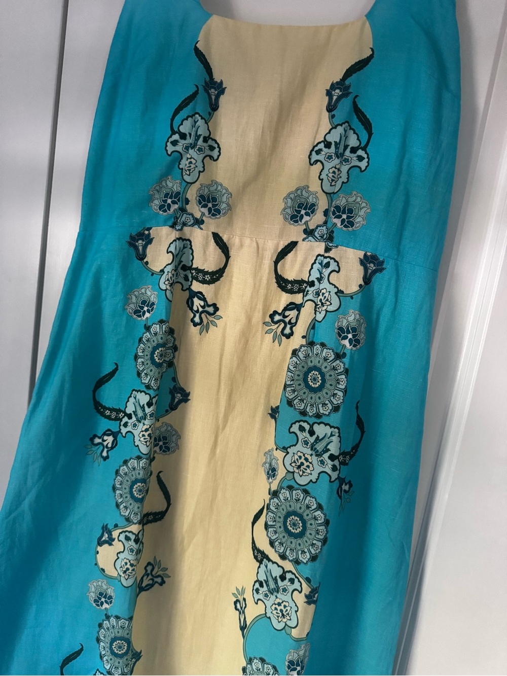 NWT Anna Carte Turquoise and Yellow Floral Linen Midi - Picture 7 of 9